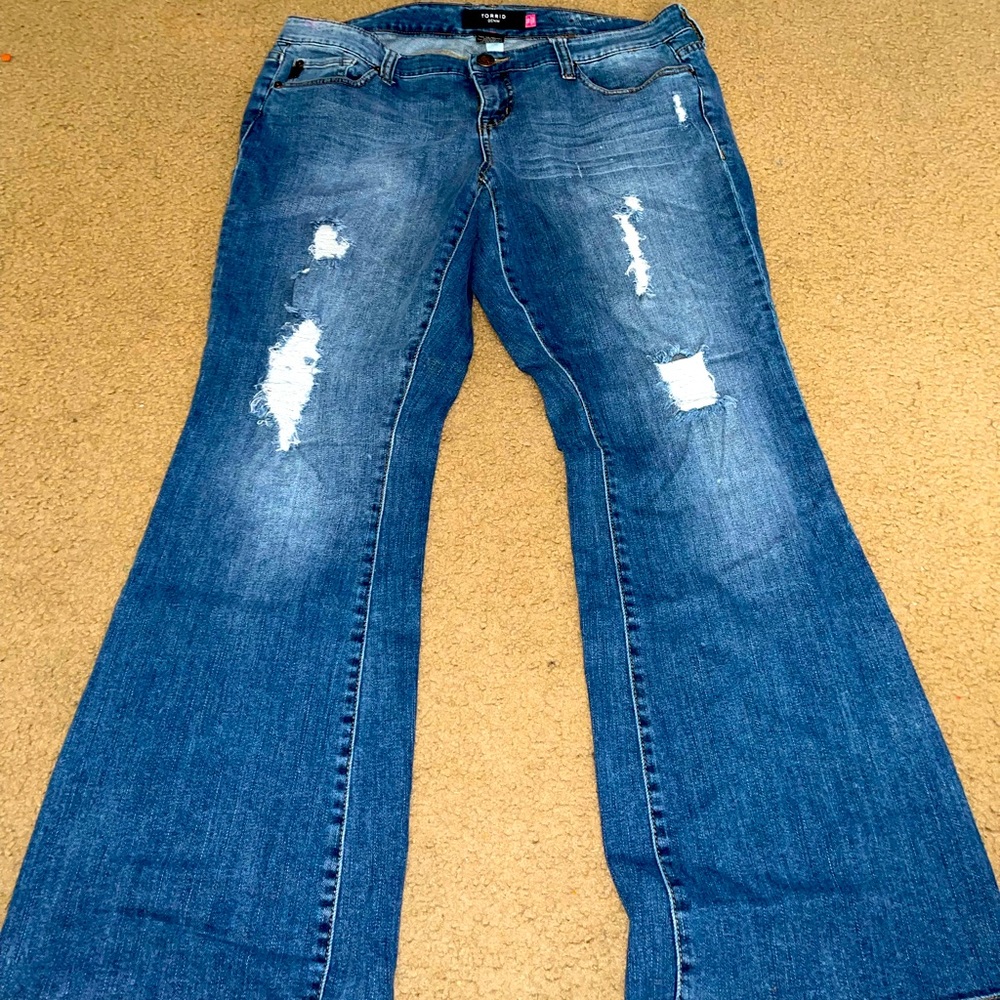 Torrid, distressed flare leg jeans, 16